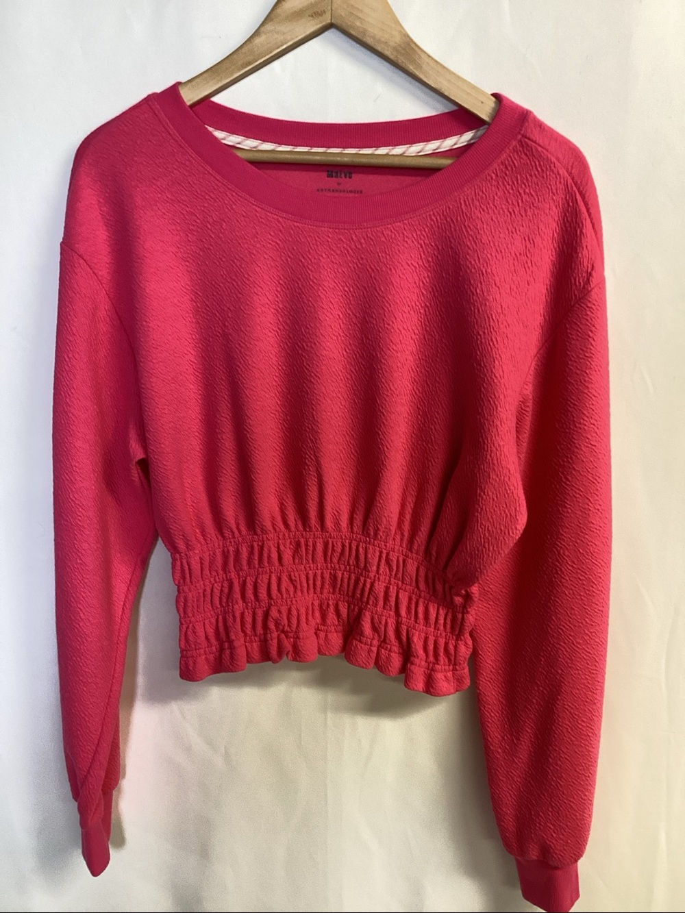 MAEVE by Anthropologie Smocked Boat Neck Jumper Top Hot Pink Size Small - Picture 2 of 10